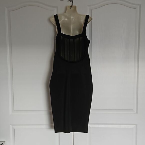 HP Marciano Cocktail Bodycon Midi Dress With Sheer Back Small Black - Picture 3 of 16